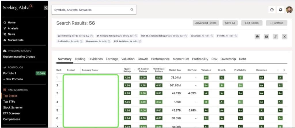 seeking alpha premium dashboard