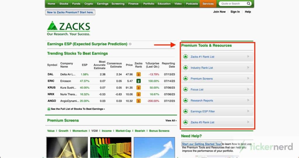 What do you get with Zacks Premium?