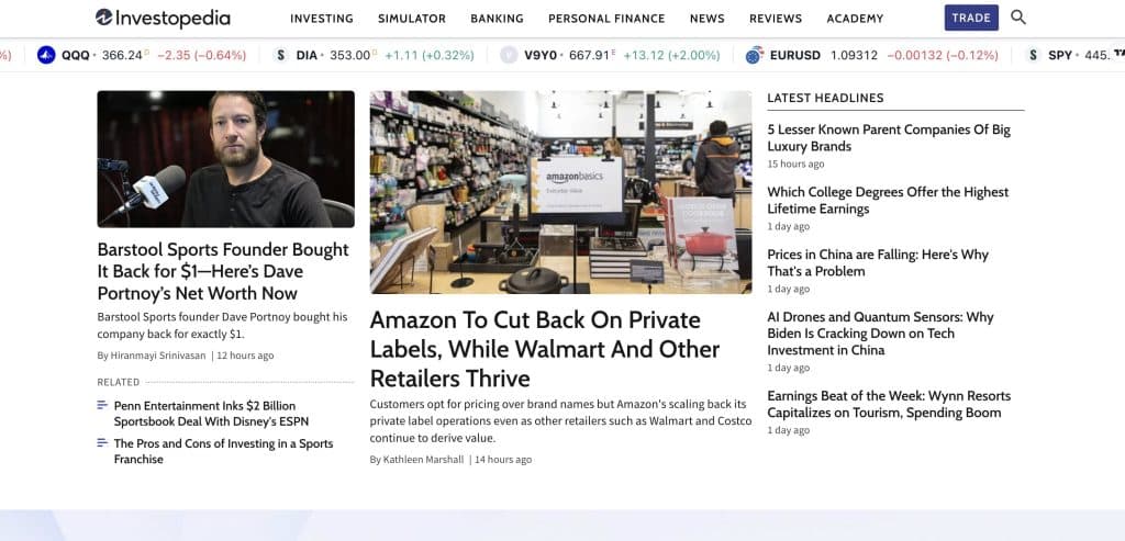 investopedia homepage