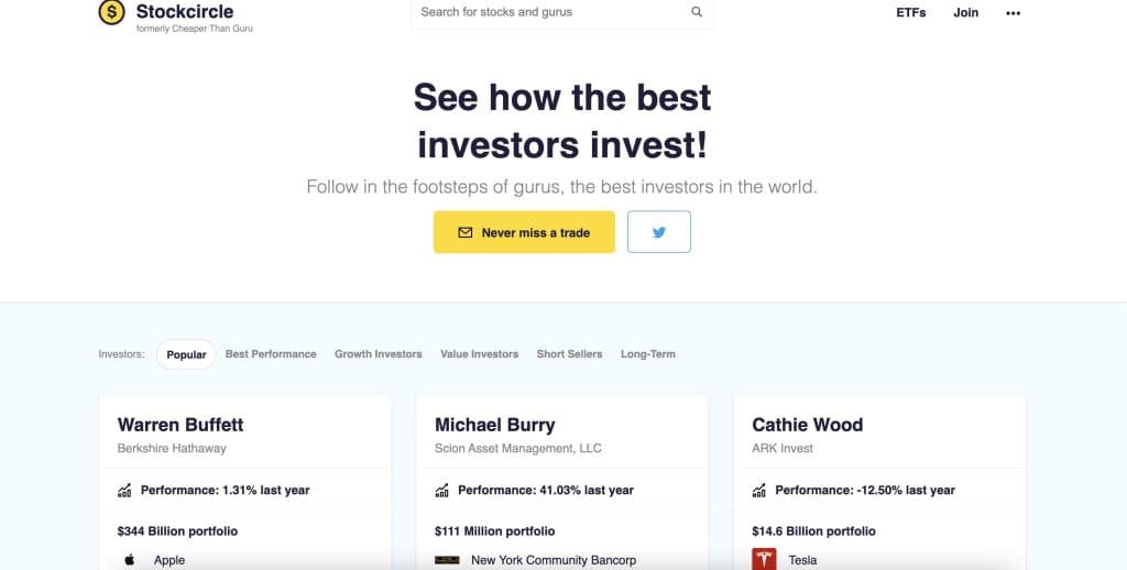 stock circle homepage