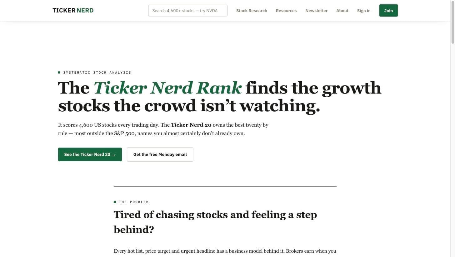 ticker nerd homepage, august 2026