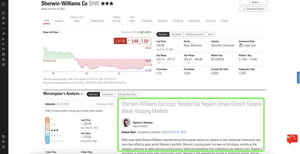 detailed morningstar stock analysis report