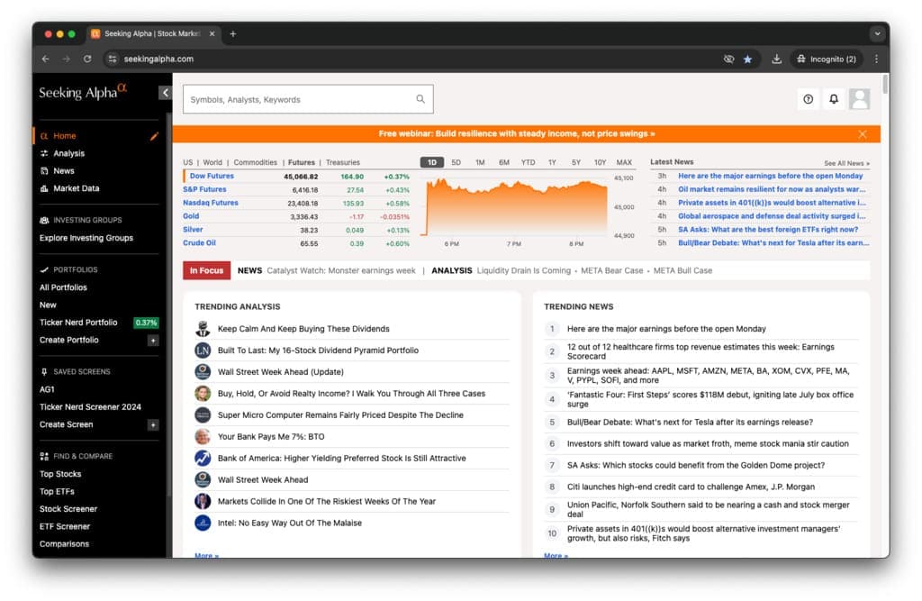 seeking alpha premium home page